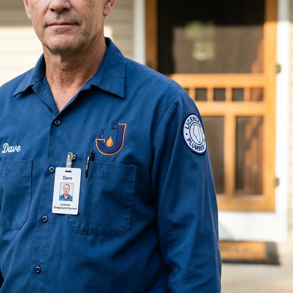 Licensed plumber showing ID badge in Tillamook, OR