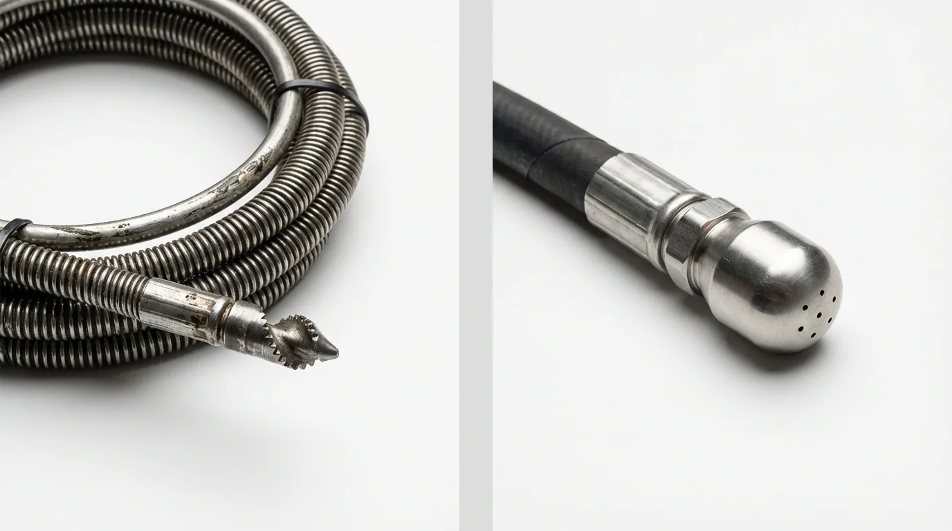 Drain snake cable and hydro jetting nozzle used for drain cleaning in Tillamook, OR