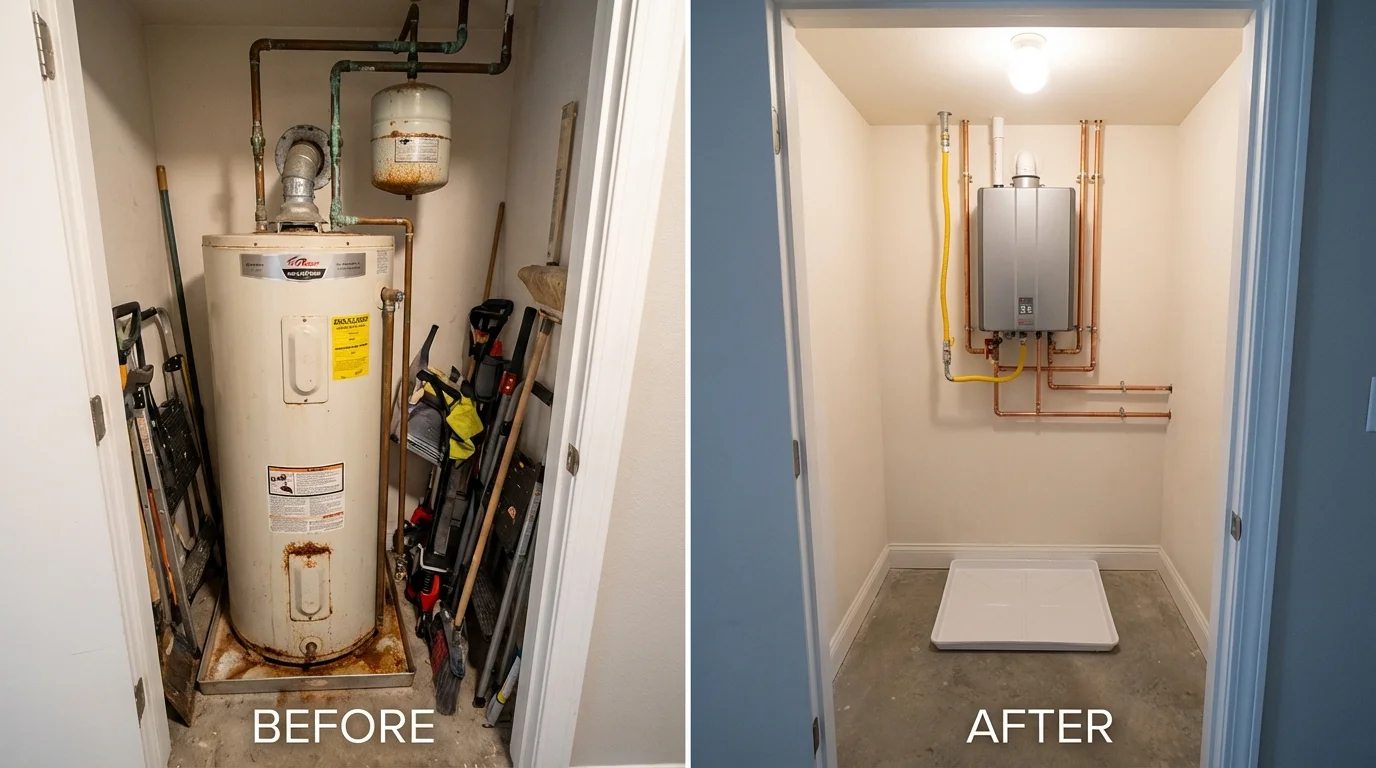 Tank water heater versus wall-mounted tankless unit comparison for Tillamook, OR homeowners