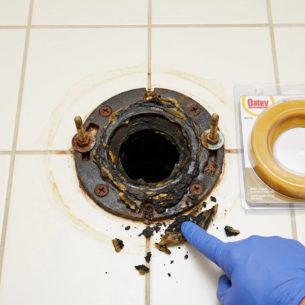 Failed wax ring showing water seepage at the base of a toilet in a Tillamook, OR home